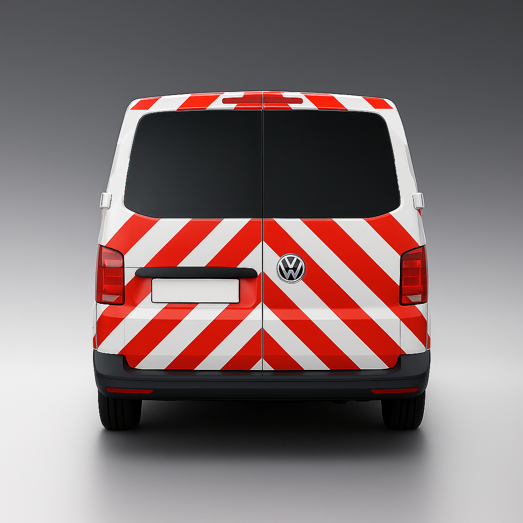 Rückseite Volkswagen Transporter T6 2015 Chevron Rot/Weiß Klasse 2 - Reflexmarkierung
